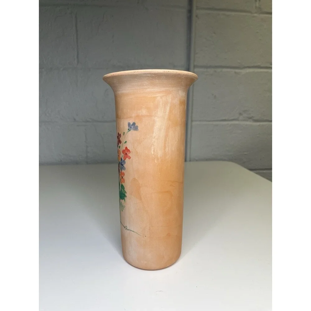 Rosenthal Netter Vintage Terracotta Flared Vase Hand Painted Flowers‎ Green